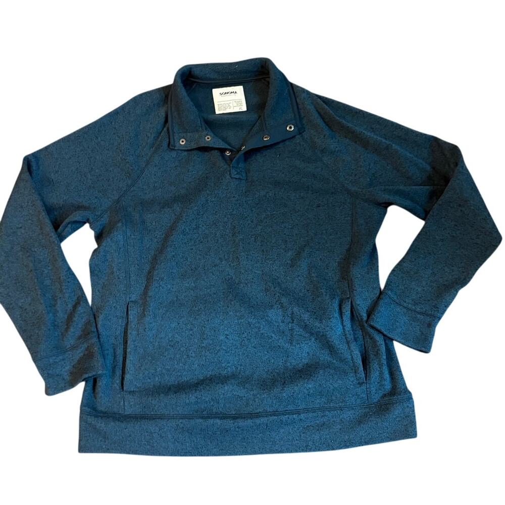 Mens XL Sonoma Heather Blue Pullover Sweatshirt Snap Closure Long Sleeve EUC‎